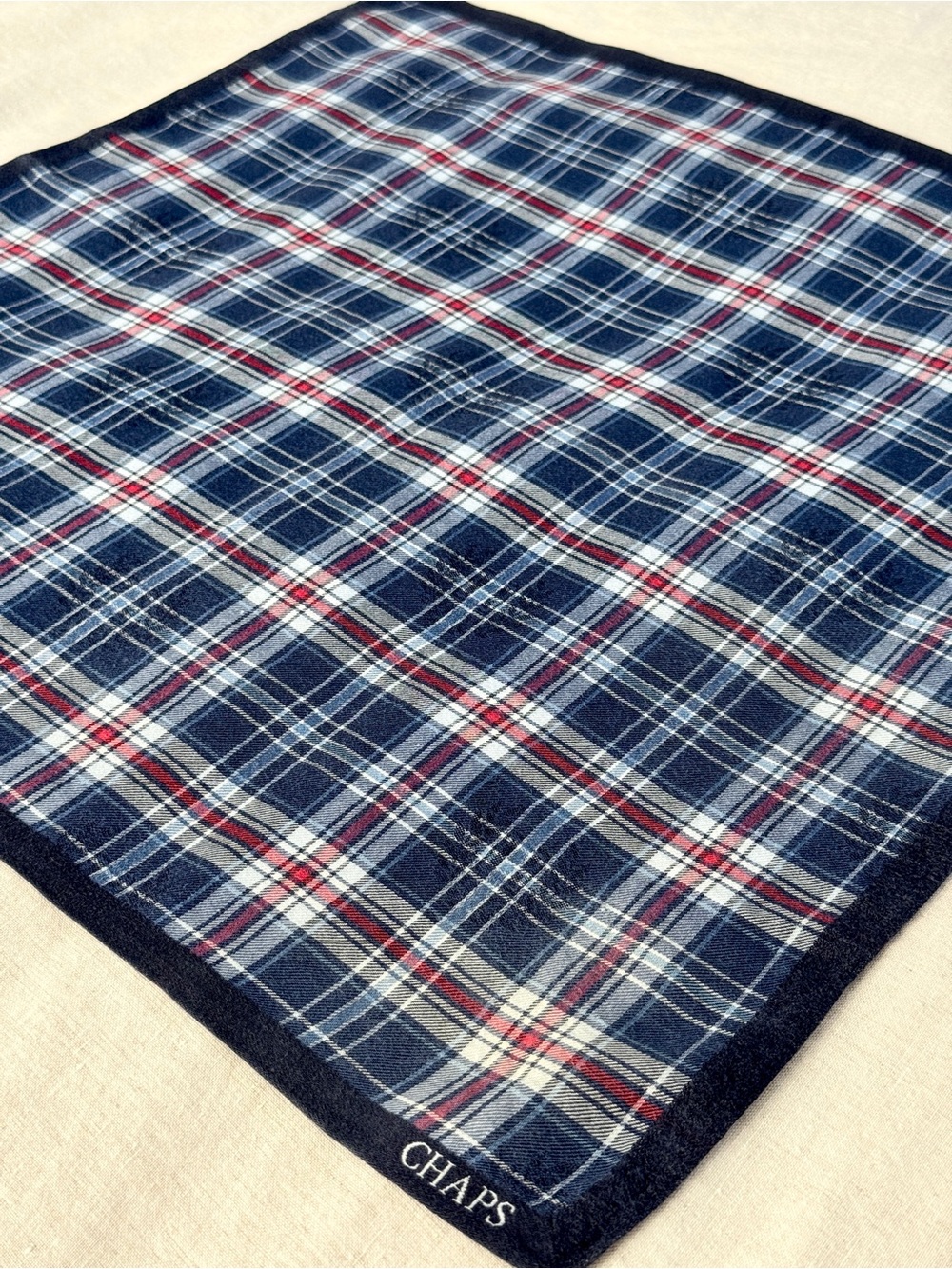 Vintage CHAPS Ralph Lauren Navy Blue Red Plaid Cotton Bandana Scarf Japan